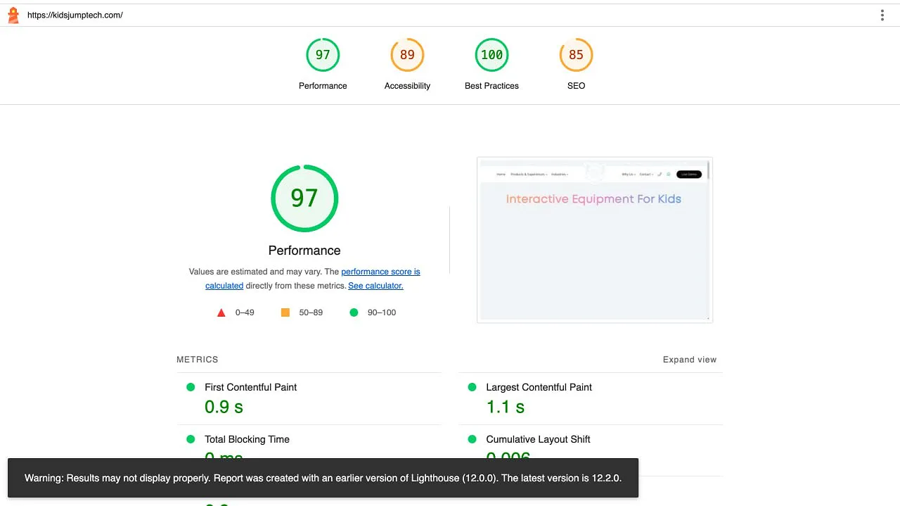 The result after optimization, evaluated via Google PageSpeed Insights