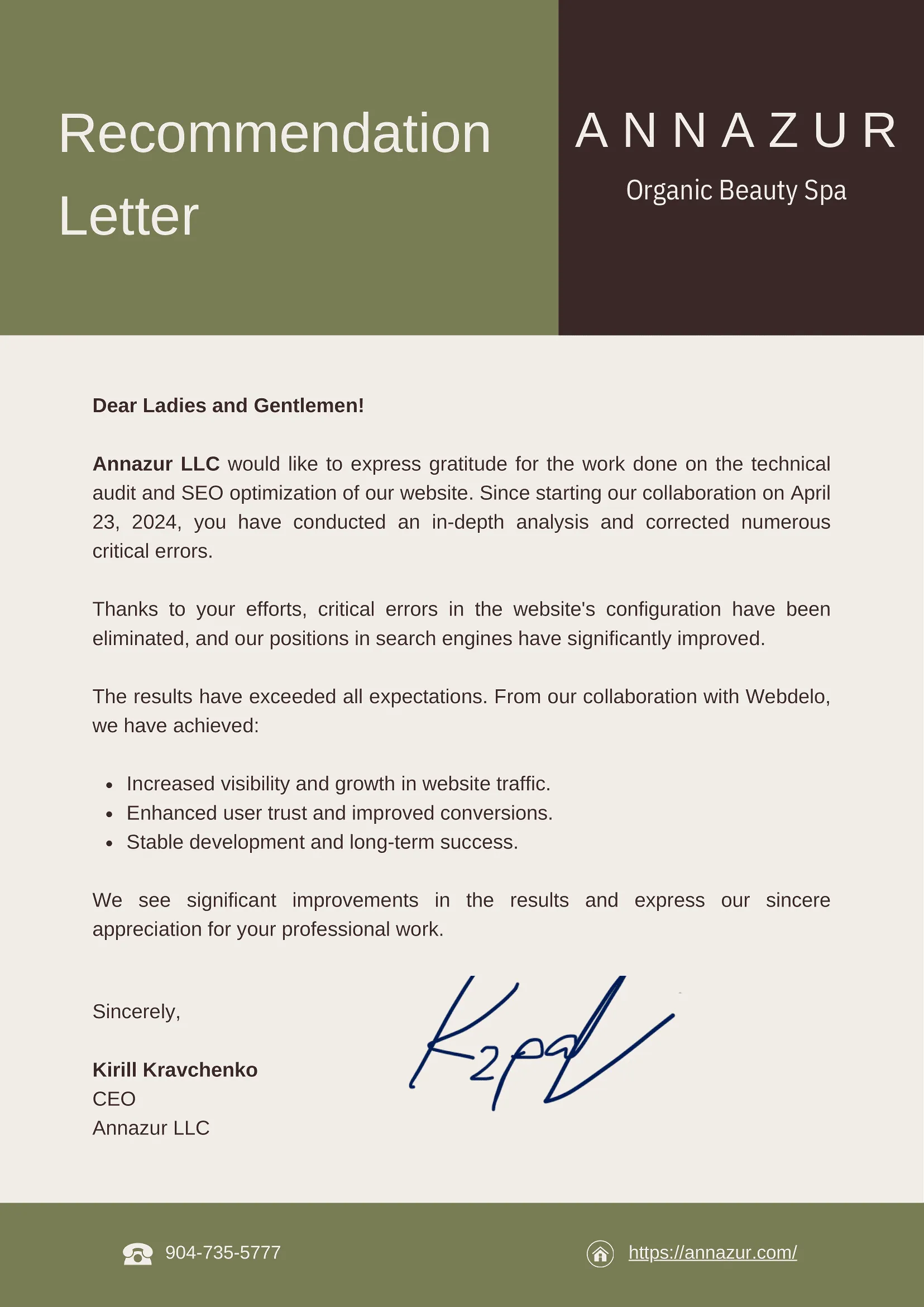 Letter of thanks for the Annazur project