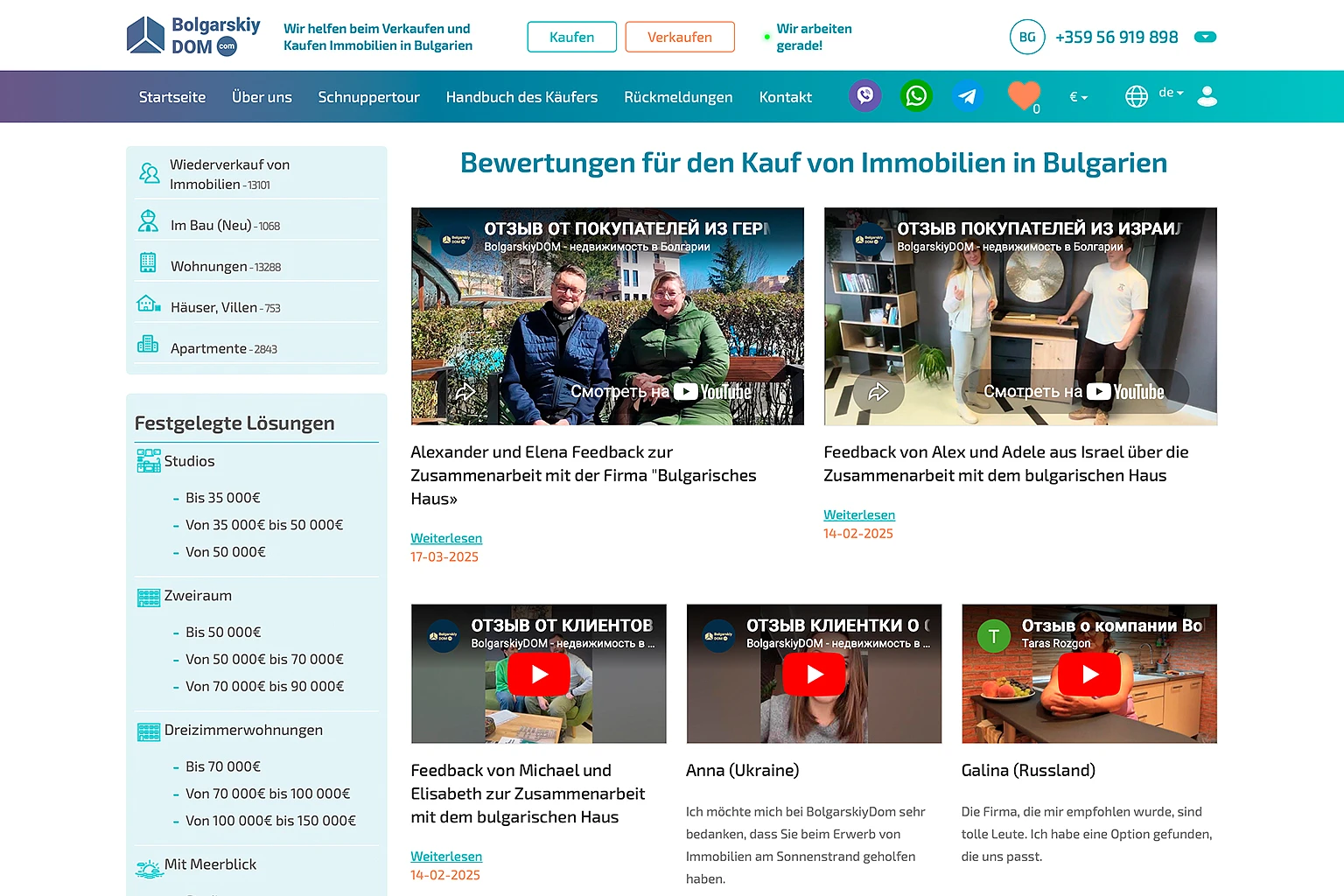 Beispiel für die Darstellung von Bewertungen und Vertrauensmodulen auf der Website einer Immobilienagentur
