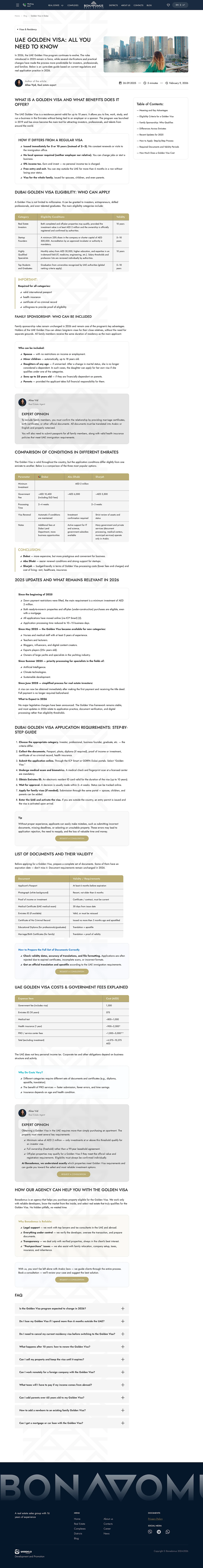 Desktop-Ansicht eines Immobilien-Blogartikels mit ausführlichen Informationen, Tabellen und FAQ