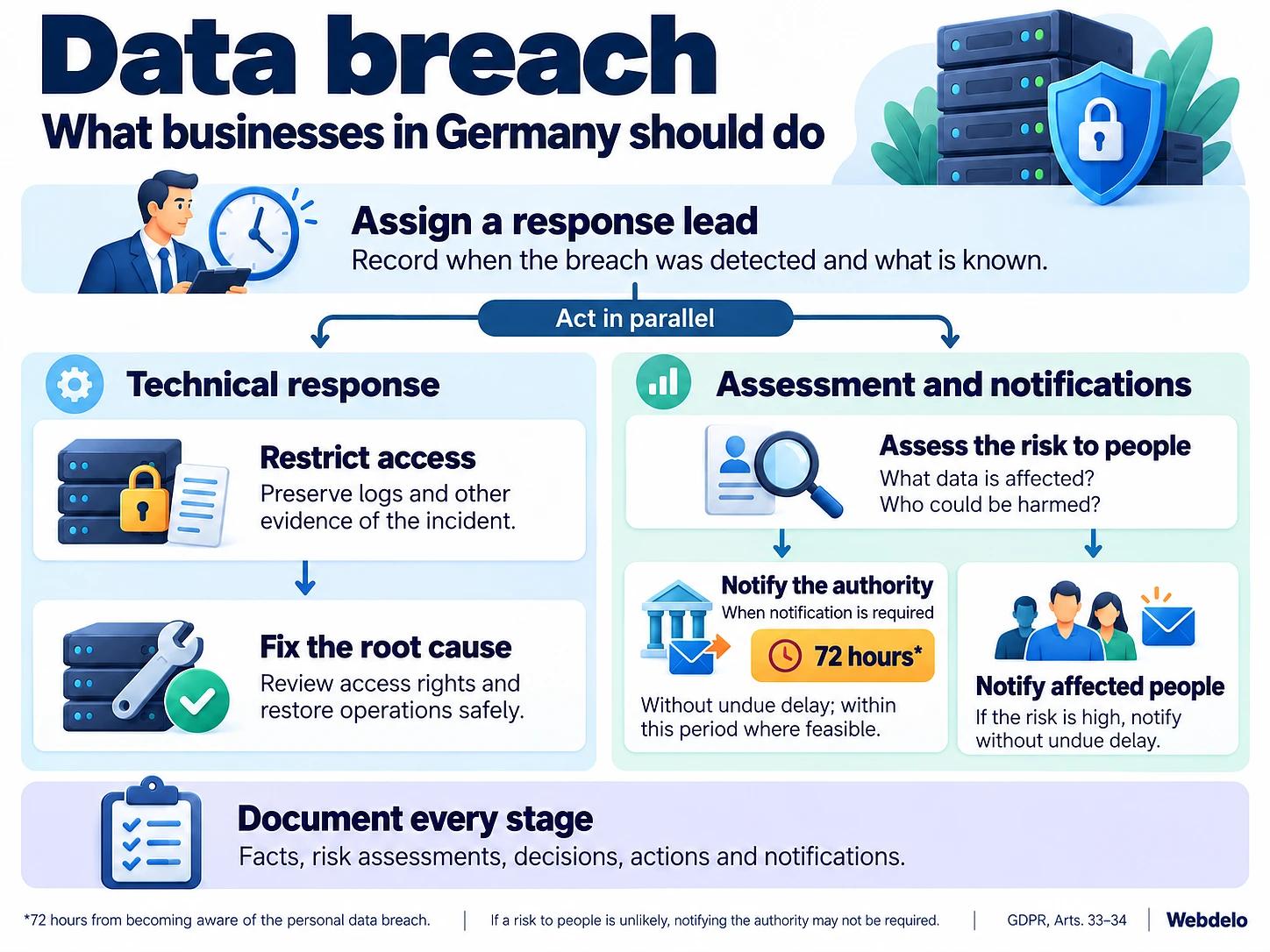 Data breach response plan for Germany with technical actions, risk assessment and notification duties